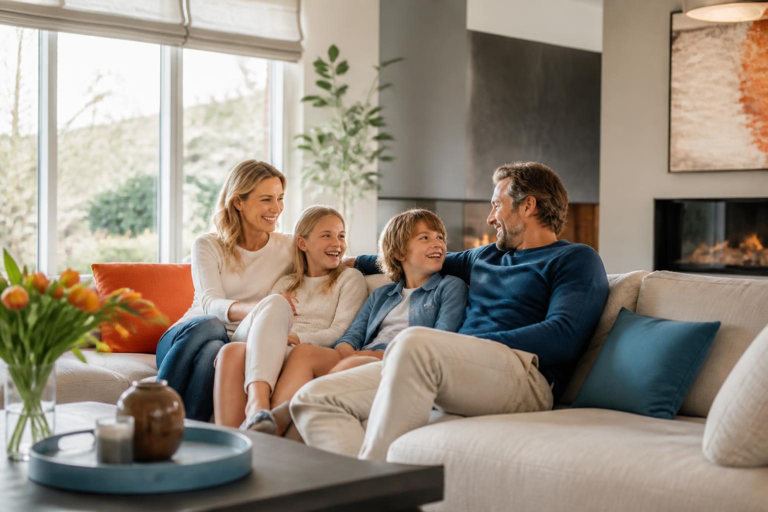 Famille profitant d'une maison confortable et bien chauffée à Antoing